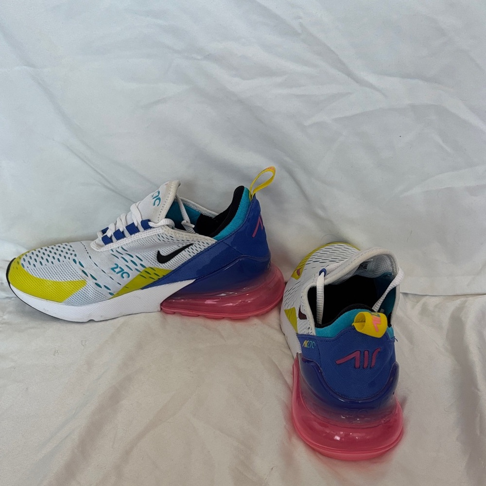 Nike Kids Air Max 270 White, Blue, and Pink Sneakers